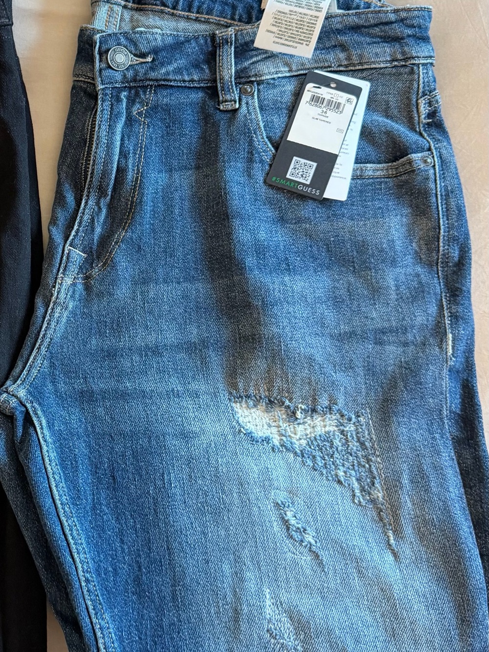 Guess Men Slim Straight Blue Distressed Jeans